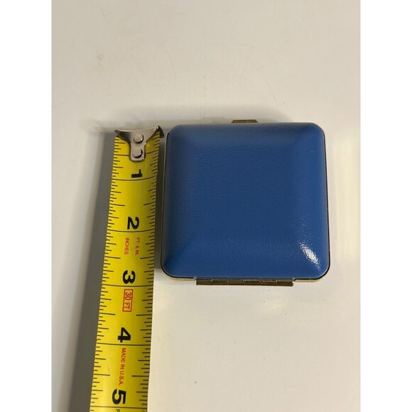 VTG 1970s Elgin Blue Square Travel Alarm Clock Folding Case Gold 3" NOT WORKING - Picture 6 of 8